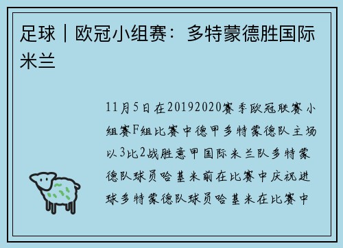 足球｜欧冠小组赛：多特蒙德胜国际米兰